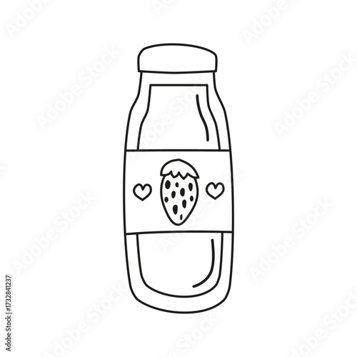 Cute hand drawn outline strawberry milk or yogurt isolated on white background.