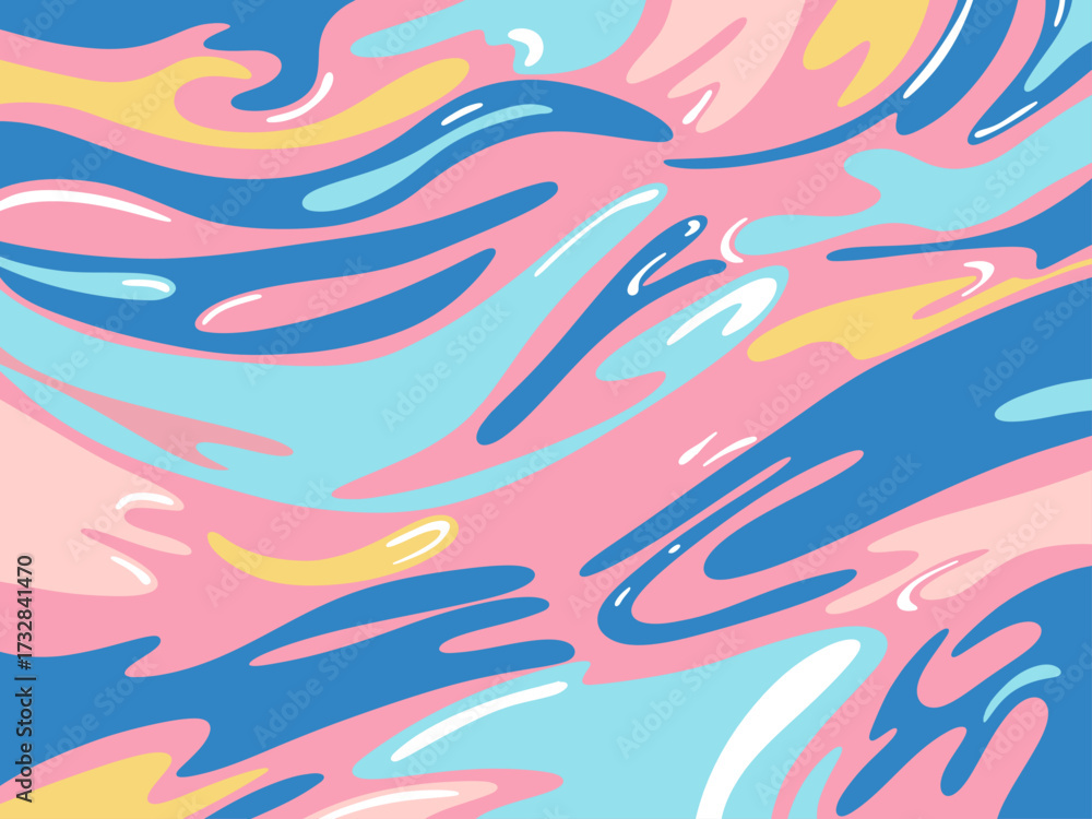 Abstract  Retro Colorful Wavy Banner Background in Iridescent Liquid Holographic Foil Soft Pastel Neon Gradients for Posters, Flyers, and Covers