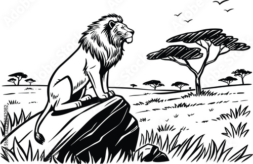 Lion King on Pride Rock A Black and White Safari Fantasy