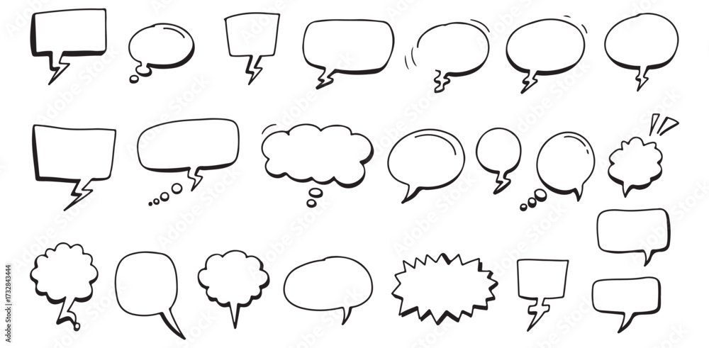 Fototapeta premium Hand Drawn Thought Bubbles Set Creative Speech Balloon Collection Chat Box Elements Doodle Design Sketch Illustration