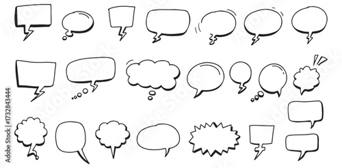 Hand Drawn Thought Bubbles Set Creative Speech Balloon Collection Chat Box Elements Doodle Design Sketch Illustration