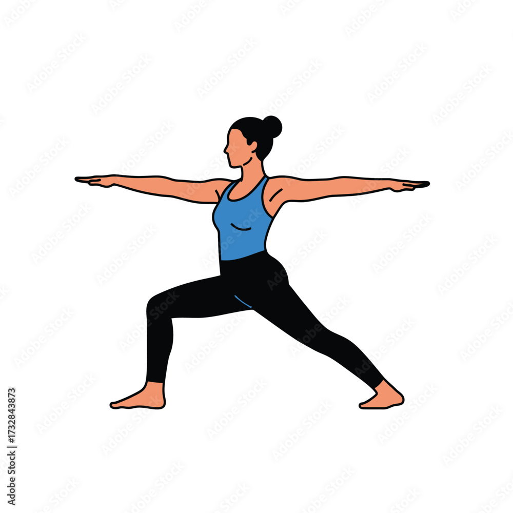 Obraz premium Woman in warrior two pose practicing yoga stance with arms extended isolated on white background