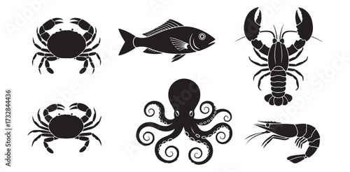 Seafood Platter Delicious Crab Lobster Fish Octopus and Shrimp Illustration Food Diet Aquatic Seafood Gourmet Isolated