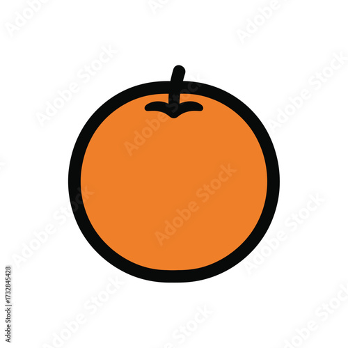 A simple stylized orange fruit with a stem isolated on white background