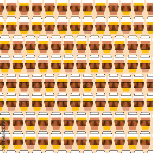 Coffee To Go. Cup Seamless Pattern. Vector Illustration of Drink Cafeteria Flat Style Background. Espresso Take Away.