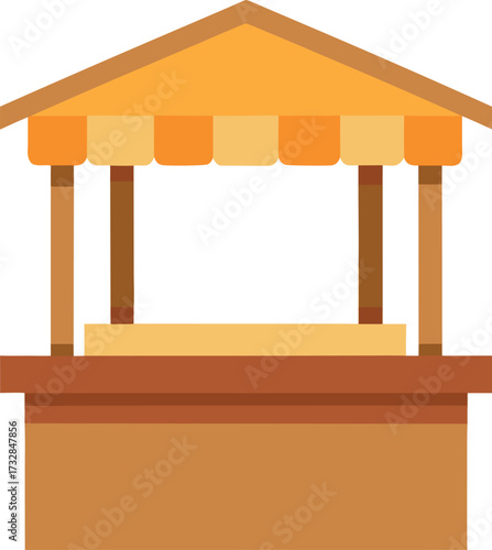 A food stand featuring a colorful canopy, set up for serving food in an outdoor environment.