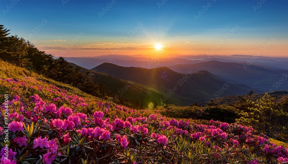 Fototapeta premium Blue Ridge Mountains Rhododendron Sunrise