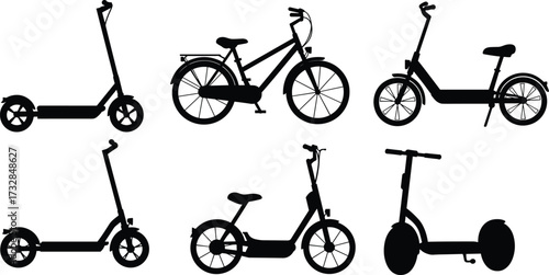 bicycles, scooters, electric scooters, eco friendly transport, urban mobility, modern city commuting vehicles