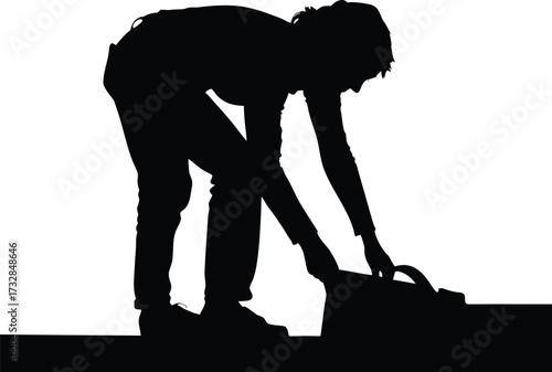 Silhouette of a woman using a tool, depicted in a vector style, emphasizing her focused work and craftsmanship.