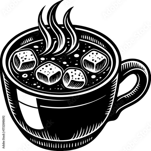 A delicious mug of hot cocoa with marshmallows on a plain white background vector illustration