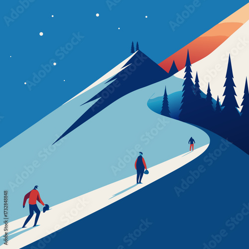 A fun illustration of sledding on a hill vector illustration