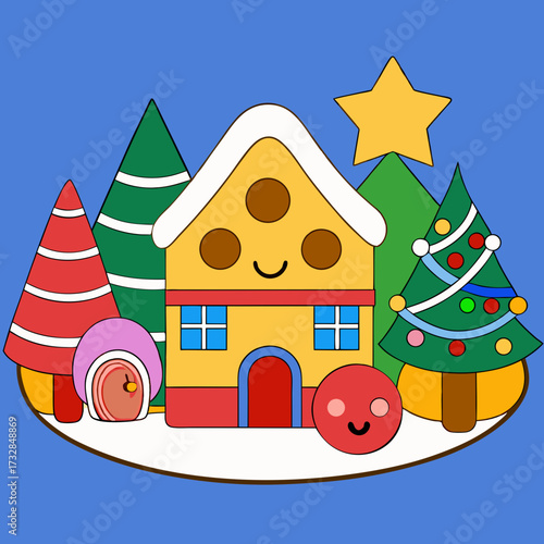 A picturesque little Christmas village in the snow vector illustration