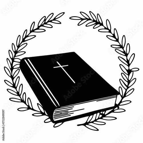 The Holy Bible decorated with a festive Christmas wreath vector illustration