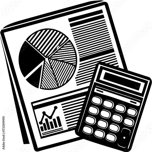 A financial document showing net worth with charts and a calculator vector illustration