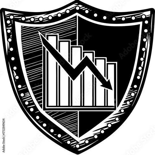 A shield icon for risk management against financial decline vector illustration