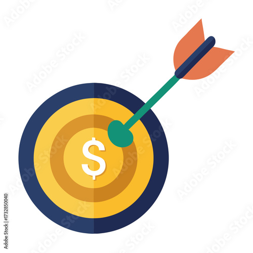 An icon of a dart hitting a coin to represent a financial target vector illustration