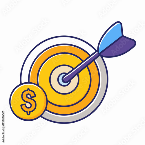 Hitting a financial target concept with a dart and a coin vector illustration