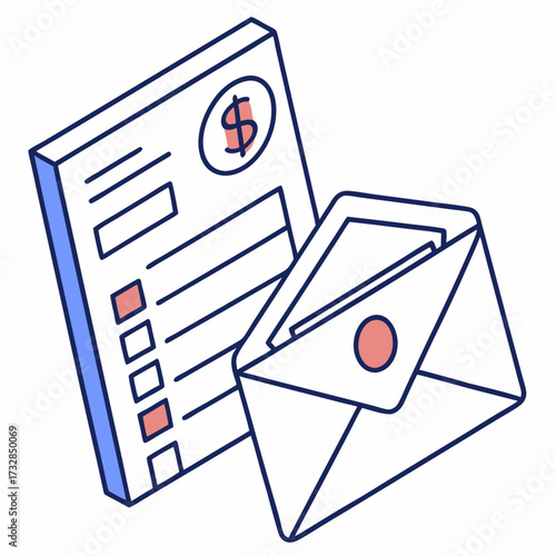 An envelope icon containing a payslip for salary documentation vector illustration