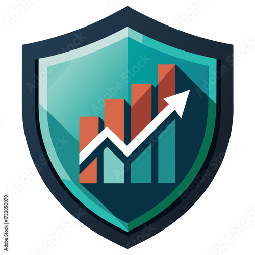 A shield icon for risk management protecting against a falling graph vector illustration