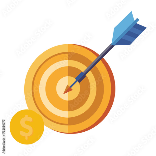 A dart in the bullseye of a coin target symbolizing financial goals vector illustration