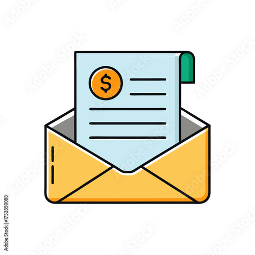 An icon of a payslip inside an envelope representing a salary payment vector illustration