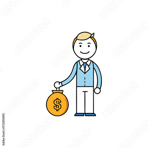 A venture capital investor icon with a hand and a bag of money vector illustration