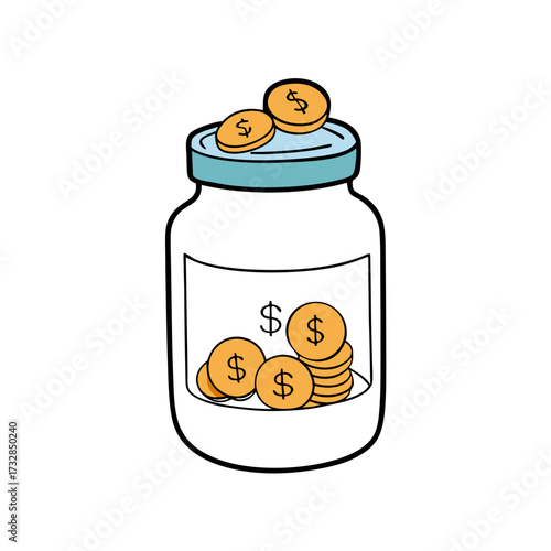 jar of coins, cartoon style, saving money clip art preview