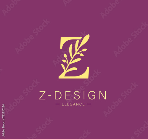 Logo, capital letter Z. Monogram of Botanical Minimalistic, Initial. with Organic Plant Elements. Vector design. for tattoo studio
