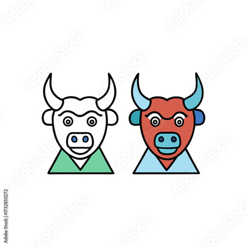 A line design icon of bull and bear faces for the stock market vector illustration