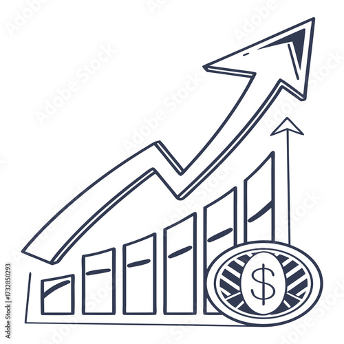 An icon showing a profit growth arrow rising up from a graph vector illustration