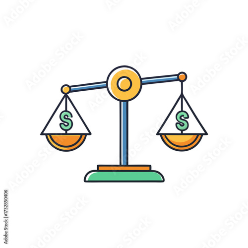 A balance scale weighing income against expenses in a line style vector illustration