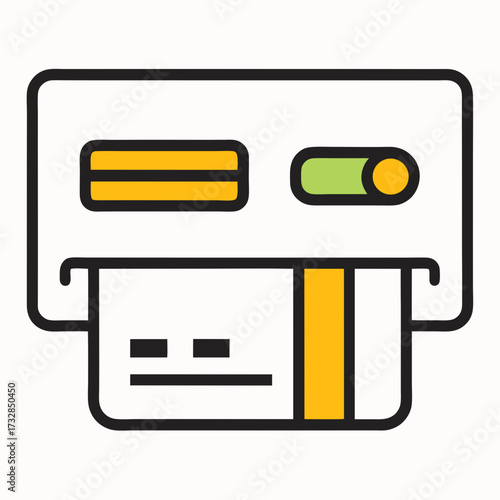 A line style icon showing a card being inserted into an ATM vector illustration