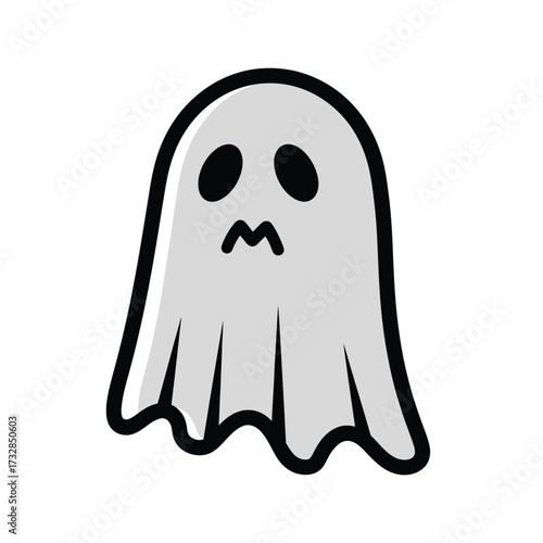 A simple cartoon ghost with a worried expression isolated on white background