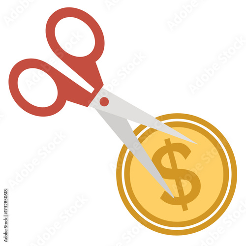 Budget cutting icon with scissors and a dollar symbol in flat design vector illustration