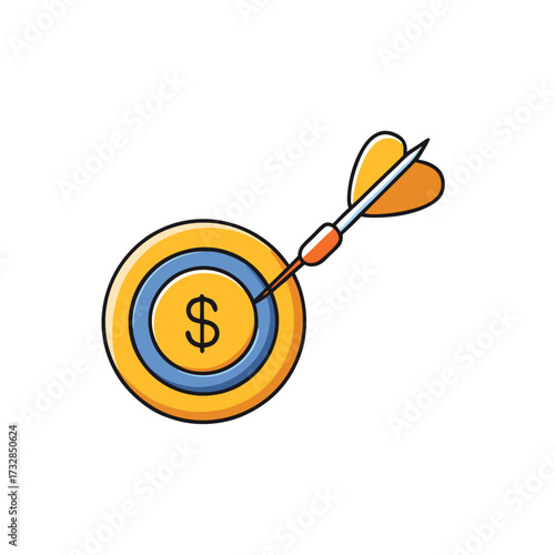A dart hitting a coin target to symbolize achieving financial goals vector illustration