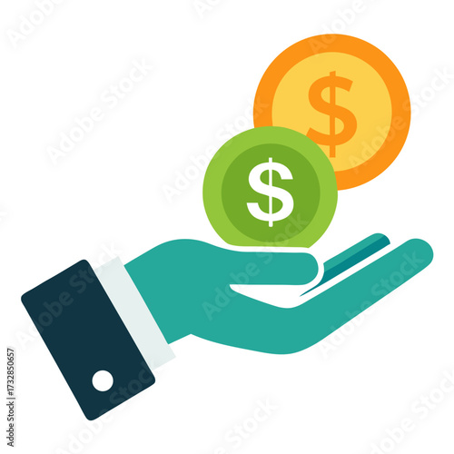 A hand receiving a monetary donation for a fundraising campaign vector illustration