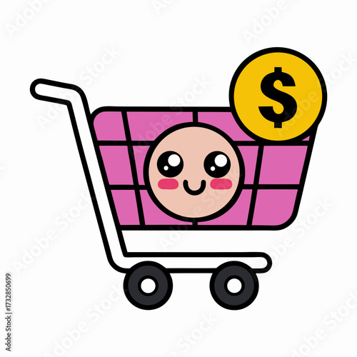 An e commerce icon with a shopping cart and a dollar sign vector illustration