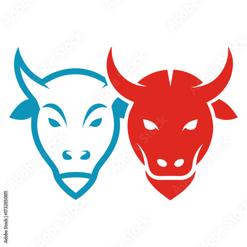 A line design icon with bull and bear faces for stock market trends vector illustration