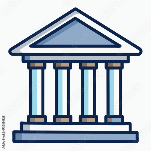 A minimalist banking building icon with architectural columns vector illustration