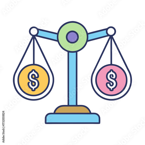 A flat line icon of a balance scale comparing income and expenses vector illustration