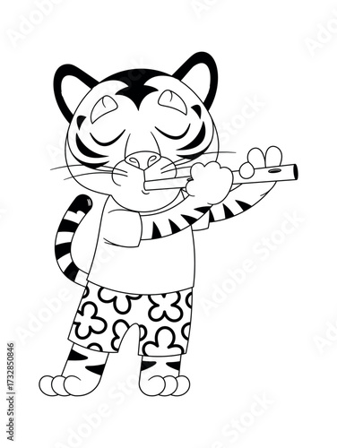 Black-and-white tiger playing flute music
