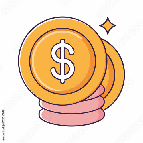 A glittering stack of dollar coins with sparkles in a contemporary style vector illustration