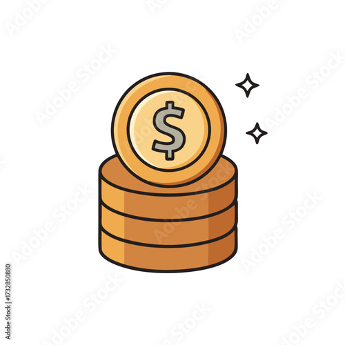 A modern icon of a sparkling stack of dollar coins vector illustration