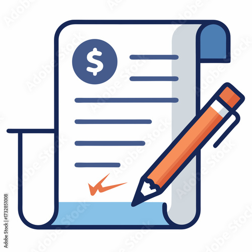An icon of a business deal contract with a dollar sign and signature vector illustration