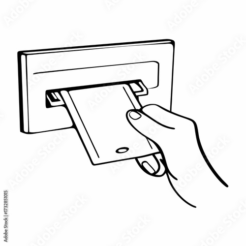 A line style icon of a card being inserted into an ATM machine vector illustration