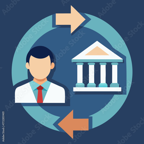 A bank transfer icon showing arrows moving between two accounts vector illustration