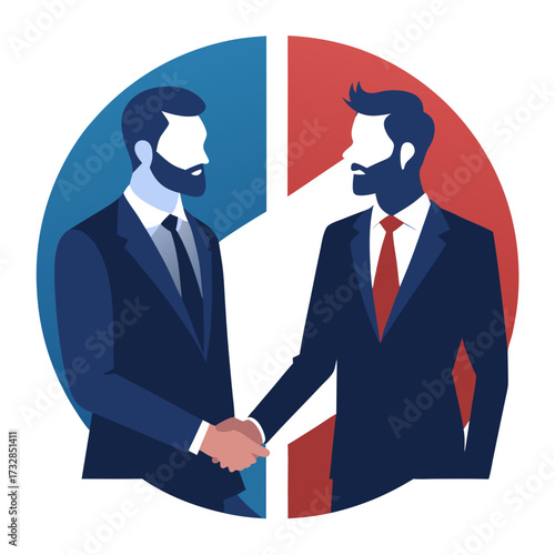 A flat line style icon of a handshake for a successful business negotiation vector illustration