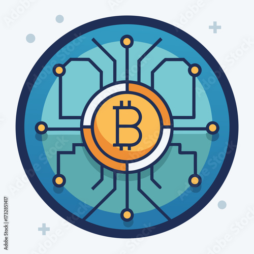 An icon of a Bitcoin coin with an electronic circuit pattern design vector illustration