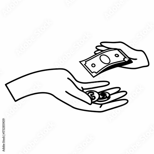 A fundraising or donation icon showing a hand receiving money vector illustration