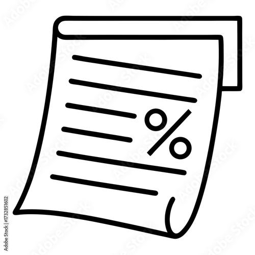 A vector icon of a tax document with a percentage symbol vector illustration